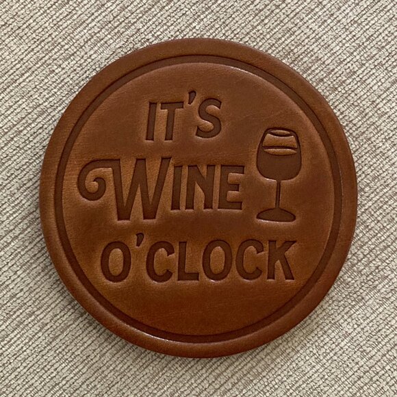 Leather Coasters - 5 Coasters with 3 Different Messages - Wine - New with Tags - Picture 3 of 7